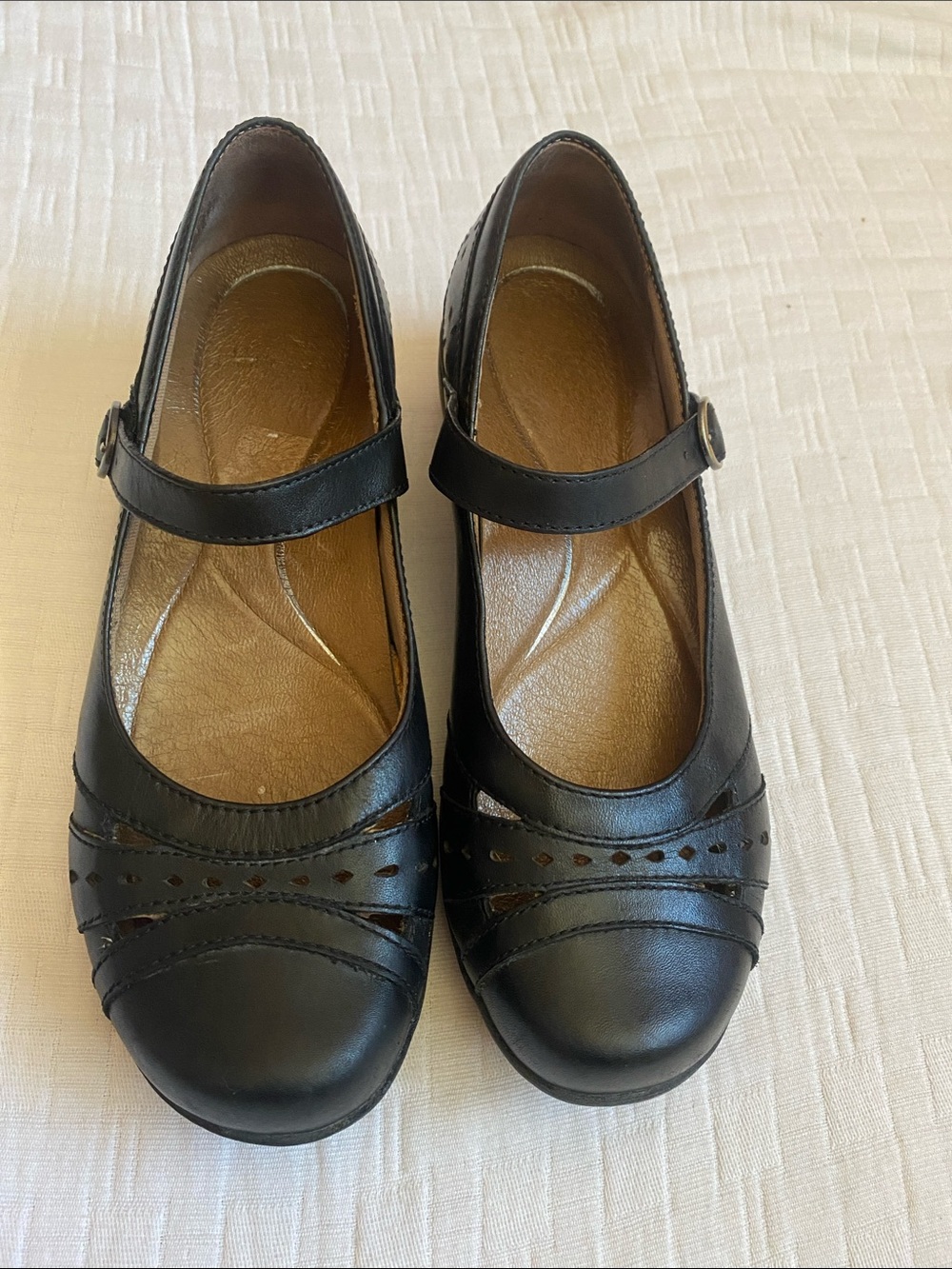 DANSKO Black Mary Jane Leather Flats with Strap